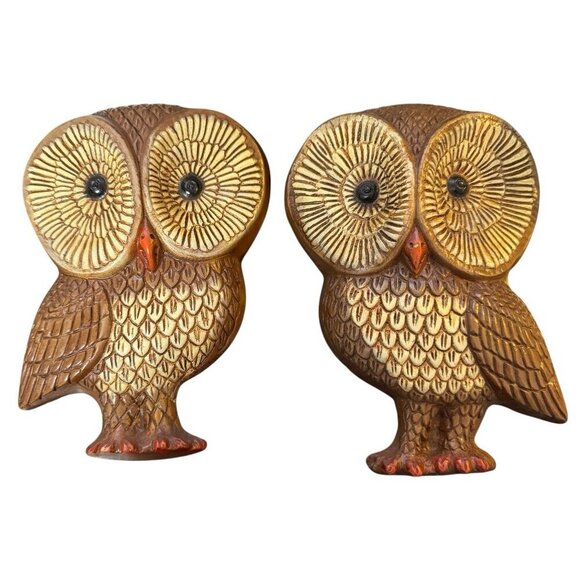 Vintage MCM Pair of Owls Wall Art 8" x 5.5" Molded Foam Looks Like Wood Lightwgt - Picture 3 of 5